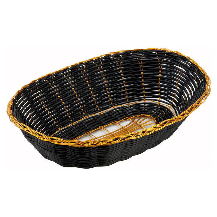 Black and Gold Poly Woven Basket  / Oval