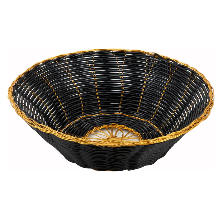Black and Gold Poly Woven Basket  / Round
