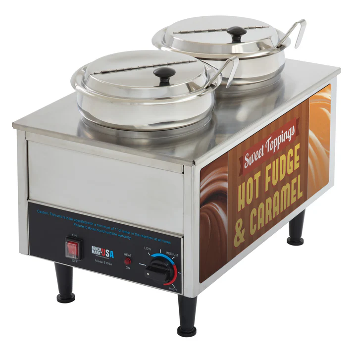 BenchmarkUSA "Hot Fudge & Caramel" Food Warmer - 2 Ladles, 2 Lids
