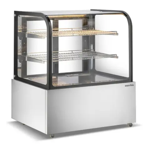 Marchia MH48 48" Curved Glass Heated Display Warming Case, Stainless Steel