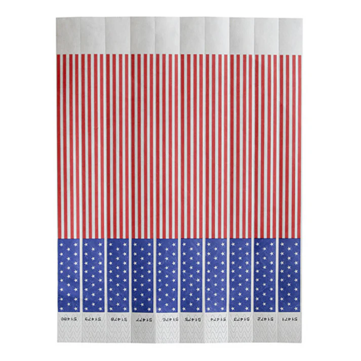 Bar Maid Waterproof Tear-Free Wristbands - American Flag (500 Pieces/Pack)