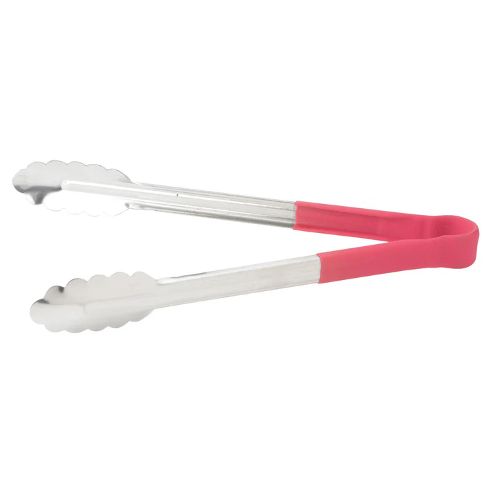 Heat Resistant Heavy-Duty Utility Tongs with Polypropylene Handle - 12", Red