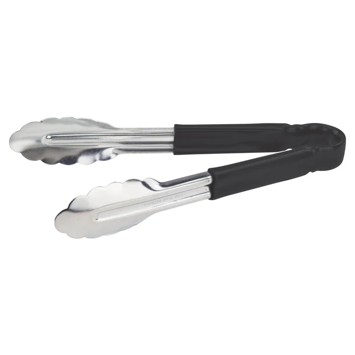 Heavy-Duty Utility Tongs with Plastic Handle - 9", Black