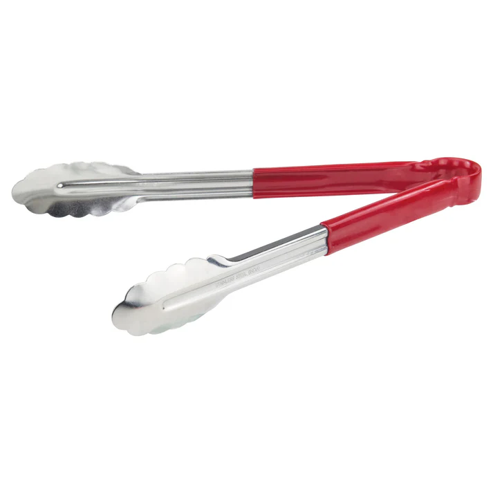 Heavy-Duty Utility Tongs with Plastic Handle - 12", Red