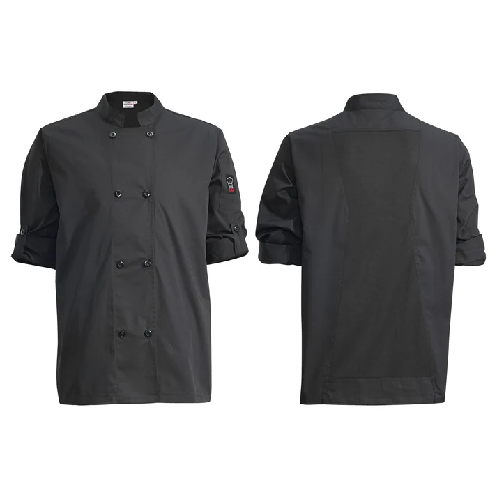 Ventilated Chef Jacket with Roll-Tab Sleeves, Tapered Fit Size 3XL