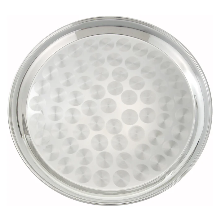  Stainless Steel Round Serving Tray with Swirl Pattern - 12"