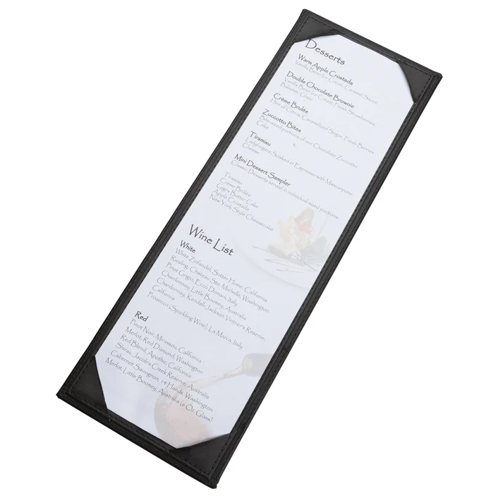 Single-View Menu Cover - Black, 4-1/2" x 14"