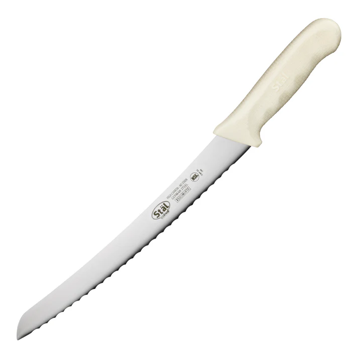  9-1/2" Bread Knife, White PP Hdl, Curved