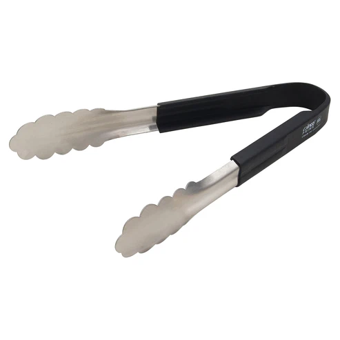 Winco Prime 9" Stainless Steel Utility Tongs with Black Silicone Handle