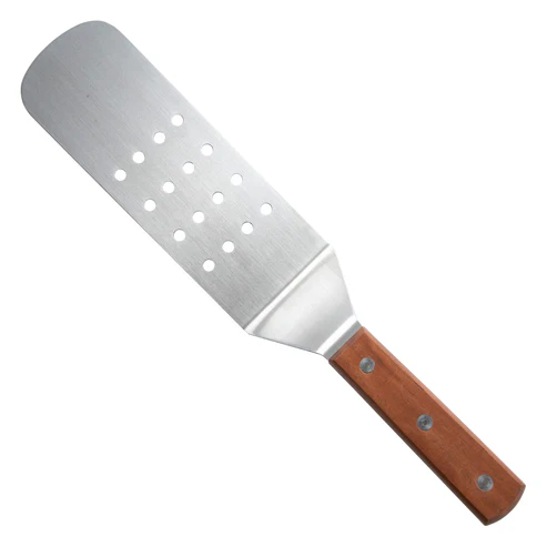 Perforated Flexible Turner with Offset, Wooden Handle, 8-1/4" x 2-7/8" Blade