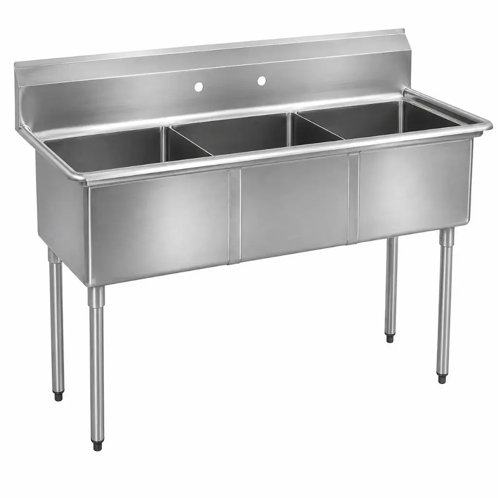 18GA.304S/S Sink, Galvanized Leg and Socket, Plastic Bullet Feet    / 15" x 15" x 12" / 3