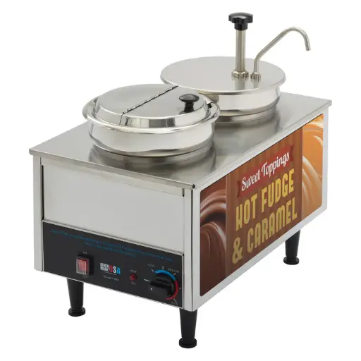 [51073H] BenchmarkUSA "Hot Fudge & Caramel" Food Warmer - 1 Pump, 1 Ladle, 1 Lid
