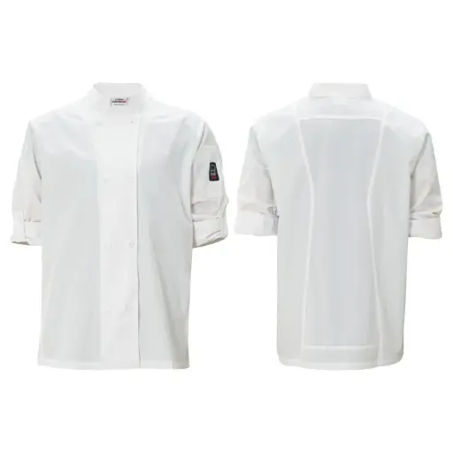 [UNF-12WS] Ventilated Chef Jacket with Roll-Tab Sleeves, Tapered Fit