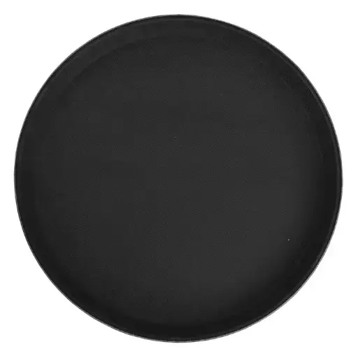  Deluxe Fiberglass Tray, Non-slip, Round - 14", Black