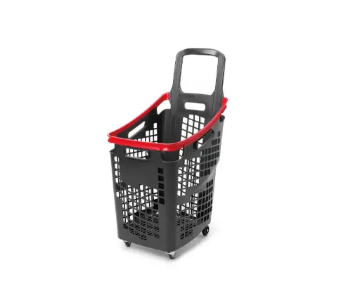 [TL-3] Black Tall 4 Wheel Trolley Basket