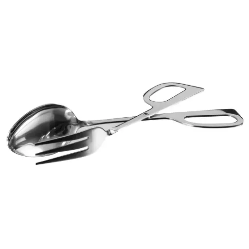 [ST-10] 10" Fork and Spoon Salad Tongs, Satin Finish Stainless Steel