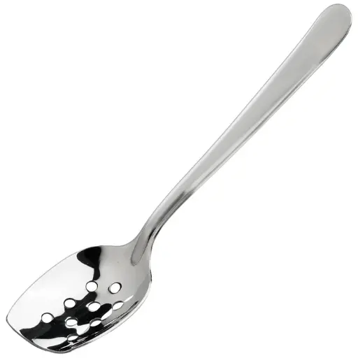 [SPS-P8] Slanted Plating Spoon - Perforated, 8" 