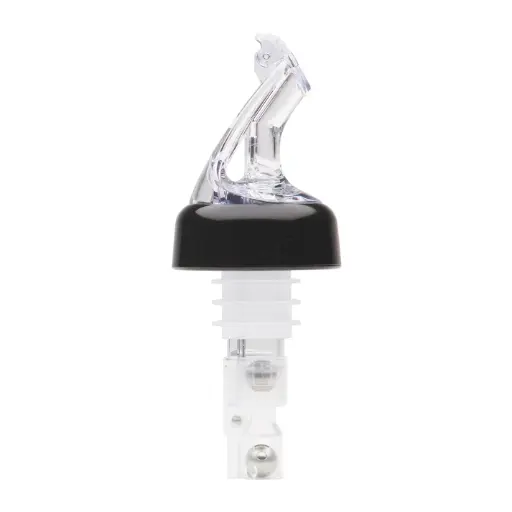 [BMP-5100C] Bar Maid 1 oz "Premium Pour" Measured Pourers with Flip Top and Black Collar, Clear - 12 Pieces/Pack