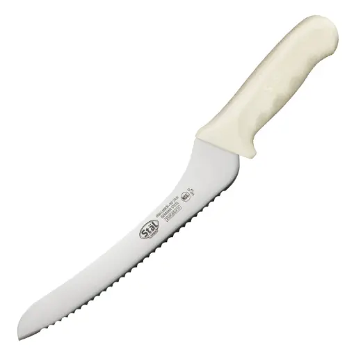 [KWP-92]  9" Bread Knife, White PP Hdl, Offset