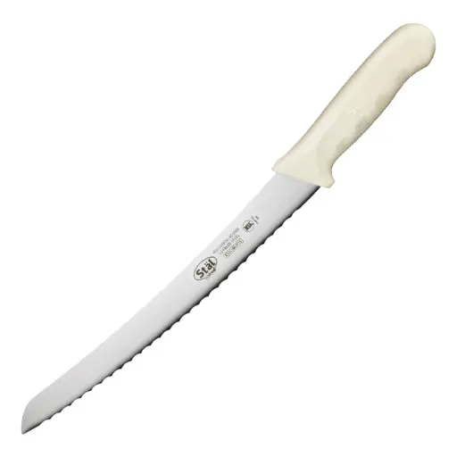  9-1/2" Bread Knife, White PP Hdl, Curved