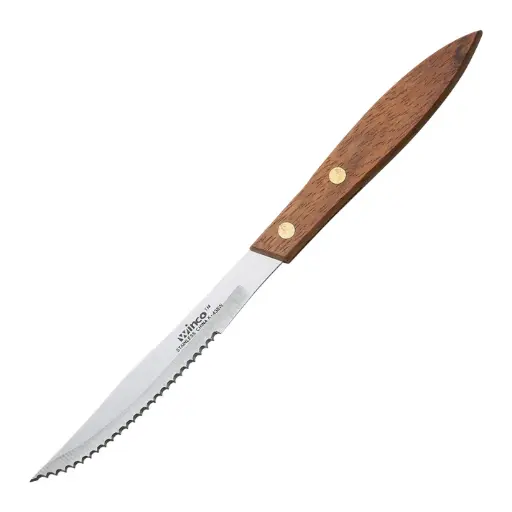 [K-438W] Steak Knives, 4-3/8" Blade, Wooden Handle, Pointed Tip & Handle
