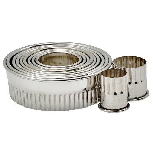 [CST-1] Round Cookie Cutter Set, 11 Piece, Stainless Steel - Fluted, 1"