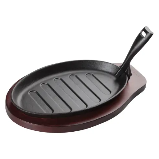 [ISP-3] Cast Iron Steak Platter with Gripper Handle 3-Piece Set