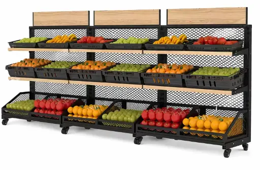 Vegetable Display Steel Wood Shelves 4 Ft
