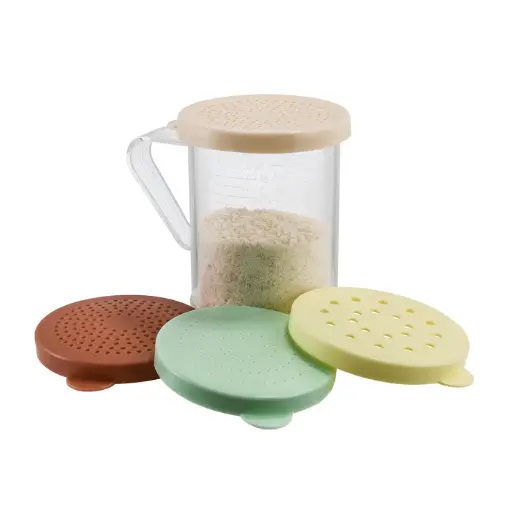 [PDG-10AC] 10 oz Dredge Set with 4 Colored Snap-On Lids / 4 Colored Lids