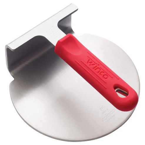 [SWS-6] One-Piece 18/8 Stainless Steel Smashed Burger Press with Red Silicone Sleeve
