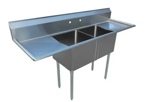 [LJ2020-2RL-SV1] L&J LJ2020-2RL 80" 2 Compartment Sinks / 2 Side Drainboards  