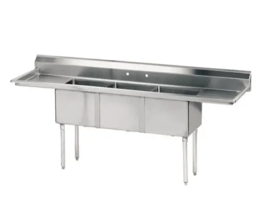 [LJ1416-3RL-SV1] L&J LJ1416-3RL 72" 3 Compartment Sinks / 2 Side Drainboards  