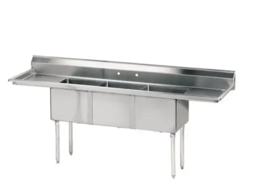 [LJ1818-3RL-SV1] L&J LJ1818-3RL 90" 3 Compartment Sinks / 2 Side Drainboards  