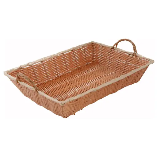 Natural Woven Basket, Rectangular with Handles / 12" L