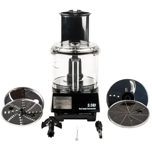 [WFP14S] Waring WFP14S 3.5 Qt. Clear Batch Bowl Food Processor with Vegetable Prep Lid Chute and 4 Discs - 1 hp